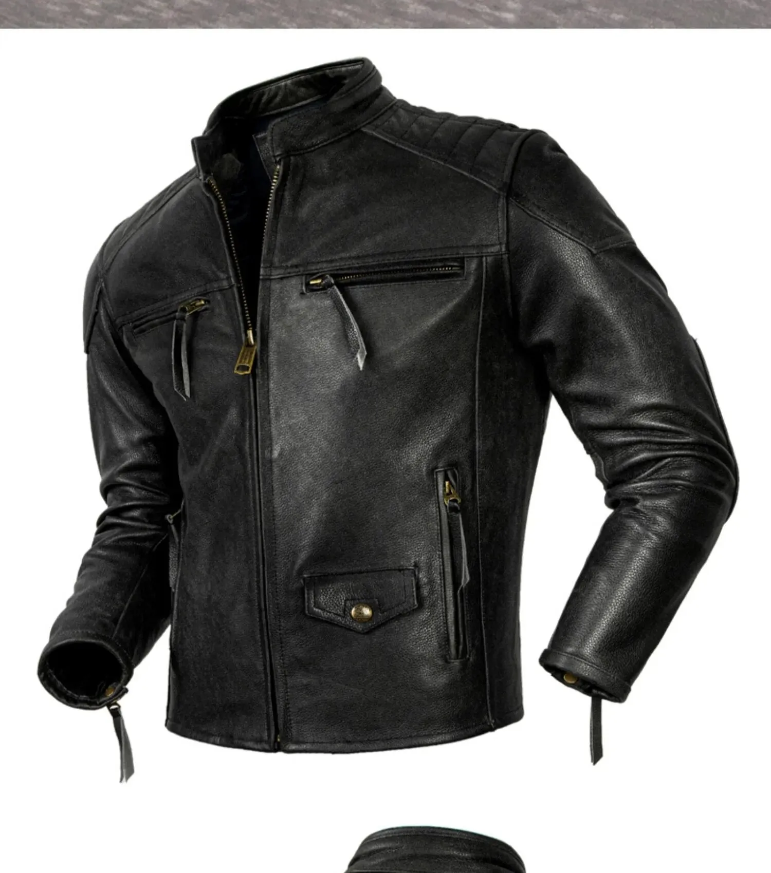 Men's Vintage Genuine Cowhide Leather Motorcycle Street Jacket