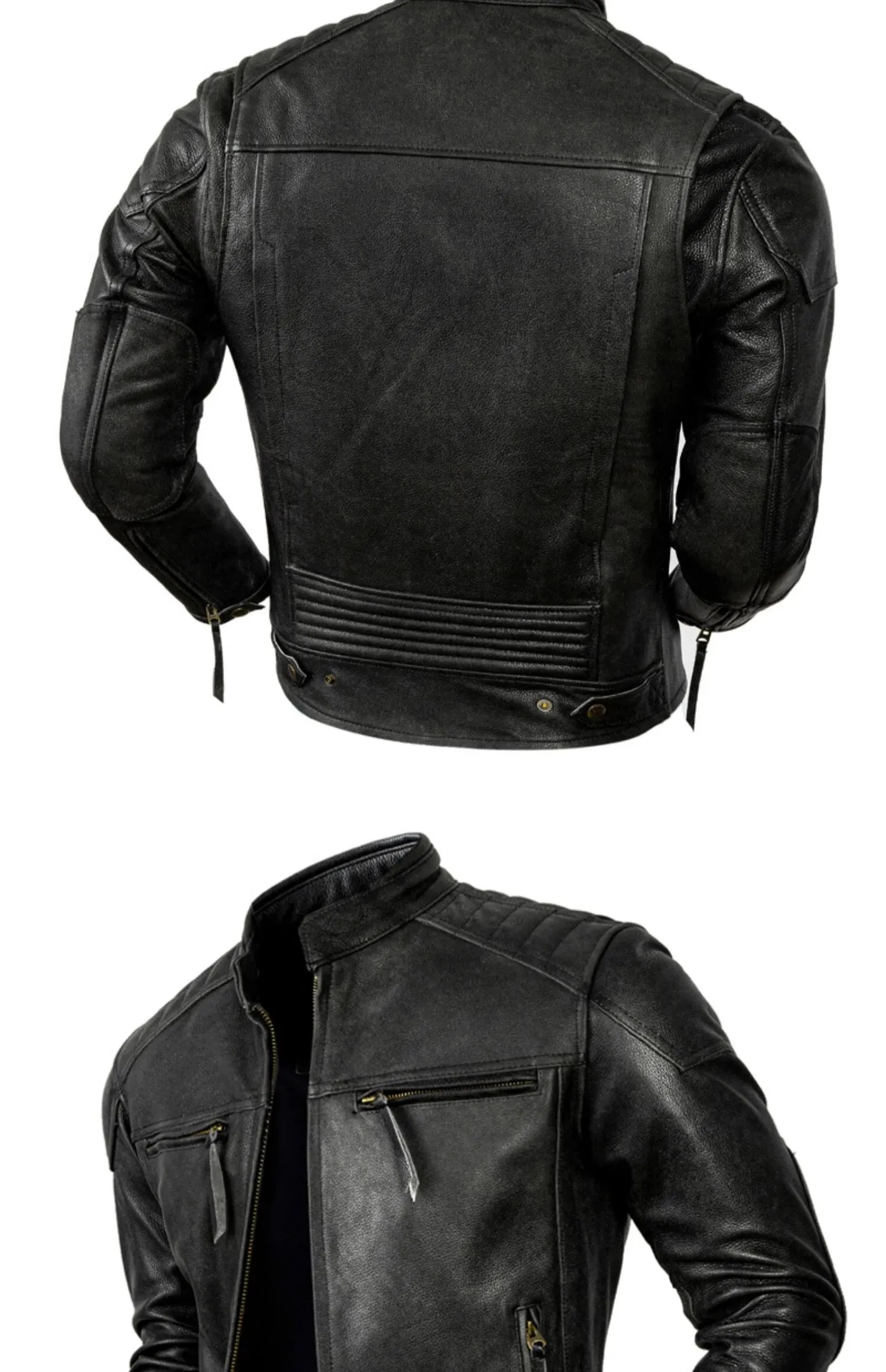 Men's Vintage Genuine Cowhide Leather Motorcycle Street Jacket