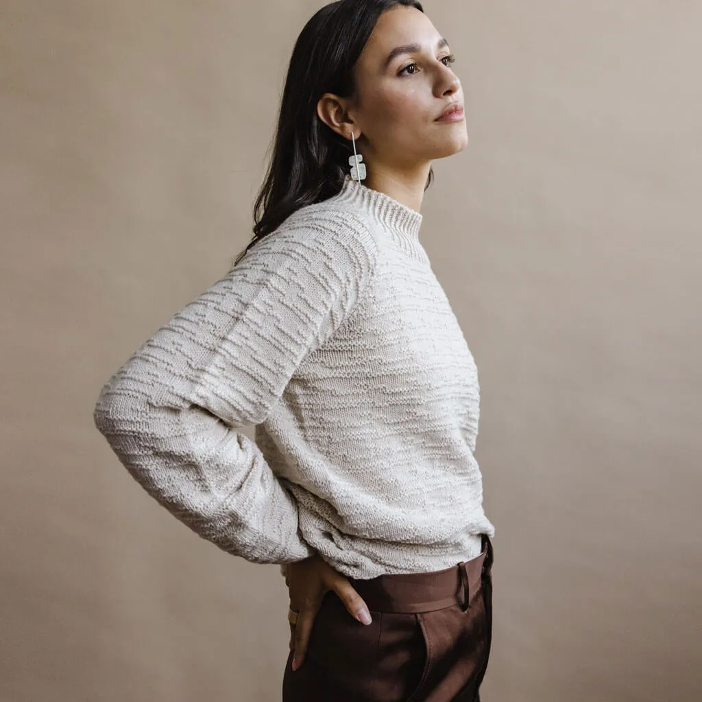 Merino Handknit Purlstripe Sweater - Almond White