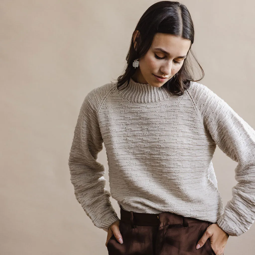 Merino Handknit Purlstripe Sweater - Almond White