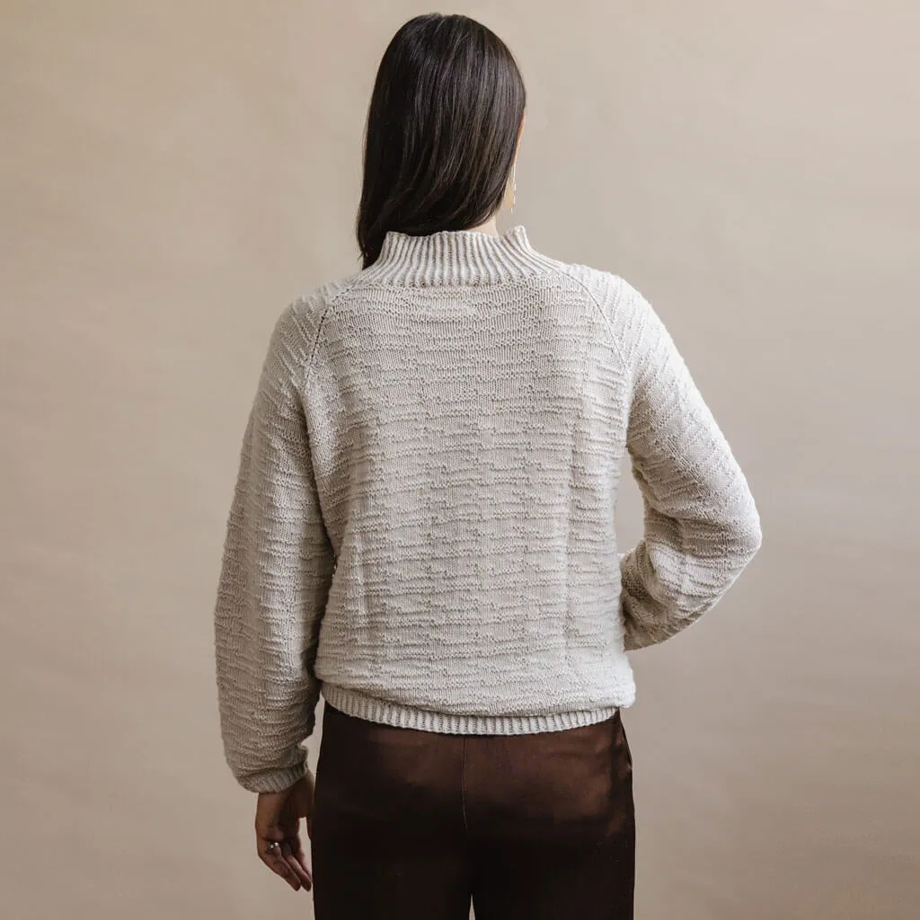 Merino Handknit Purlstripe Sweater - Almond White