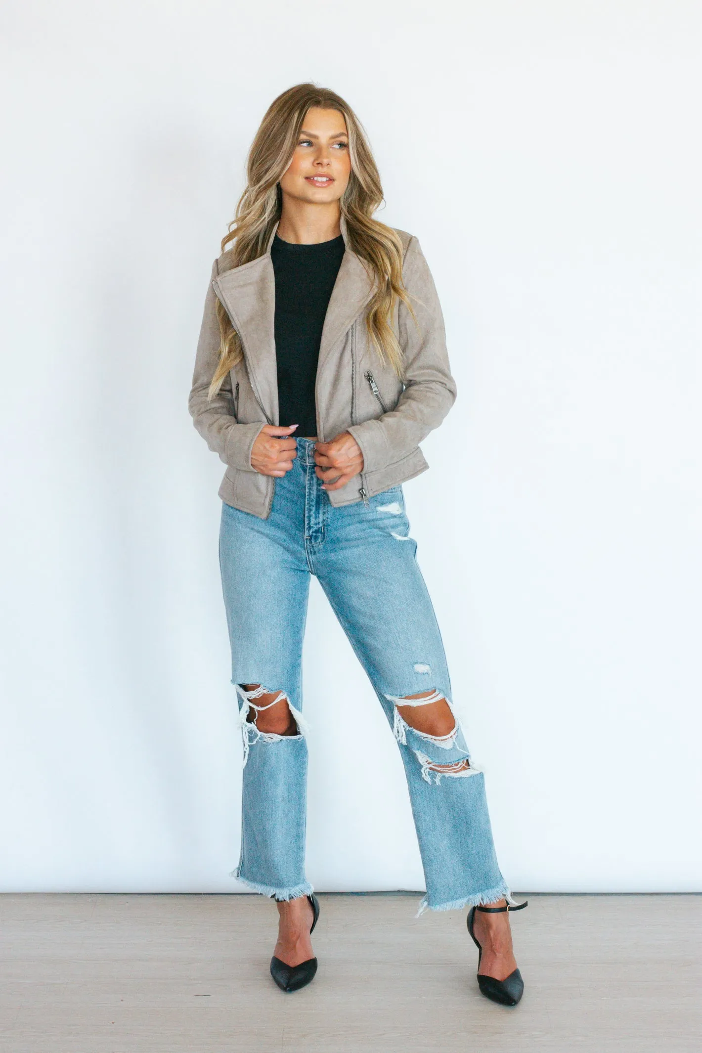 Money Spent Grey Suede Biker Jacket