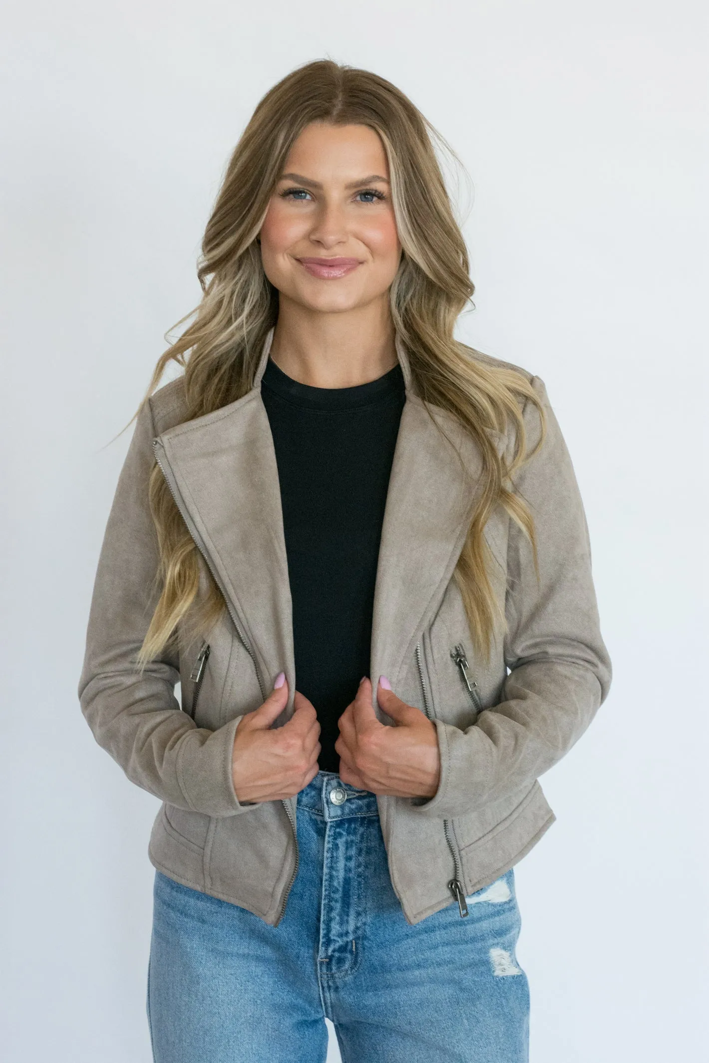 Money Spent Grey Suede Biker Jacket