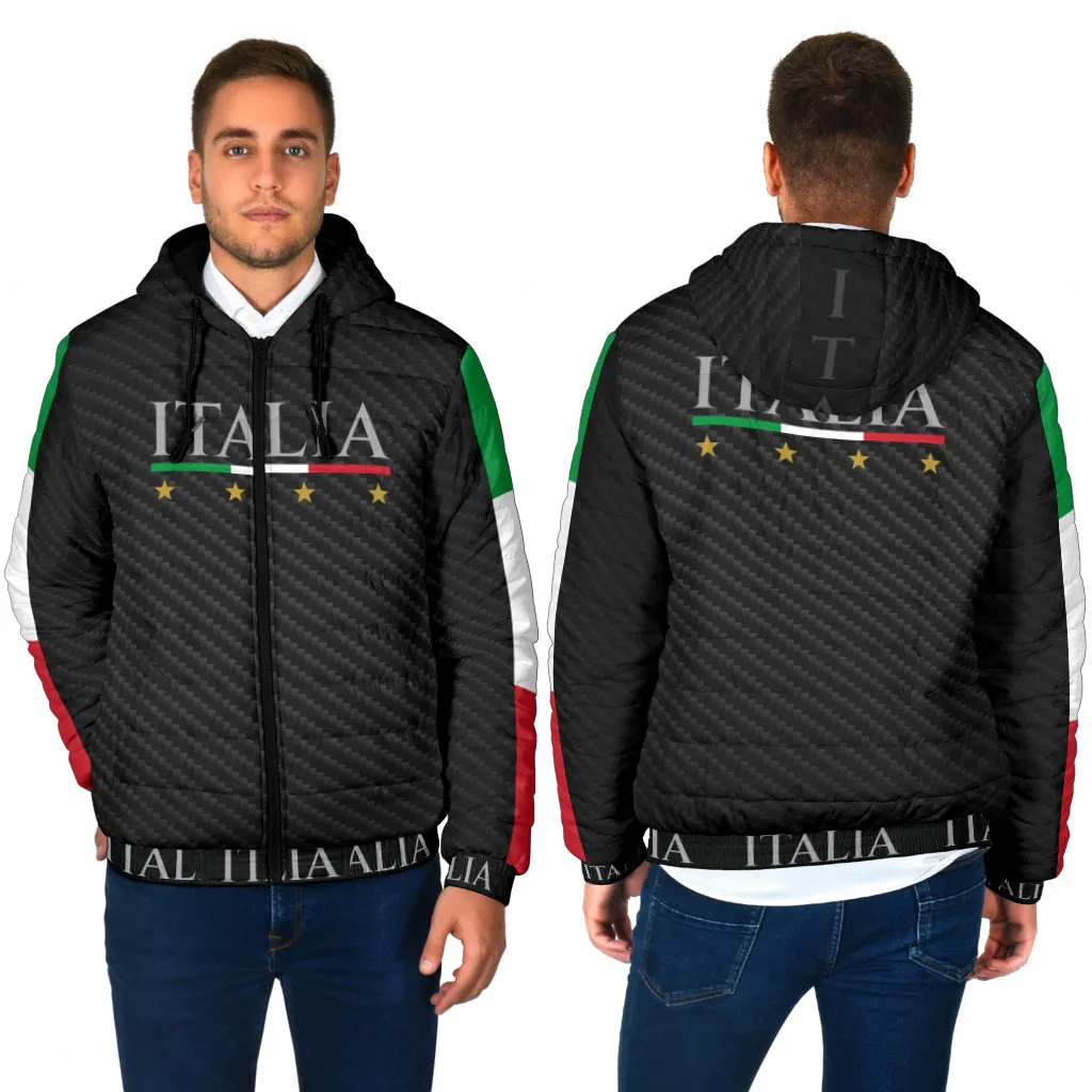 Padded Hooded Jacket Italy - carbon effect