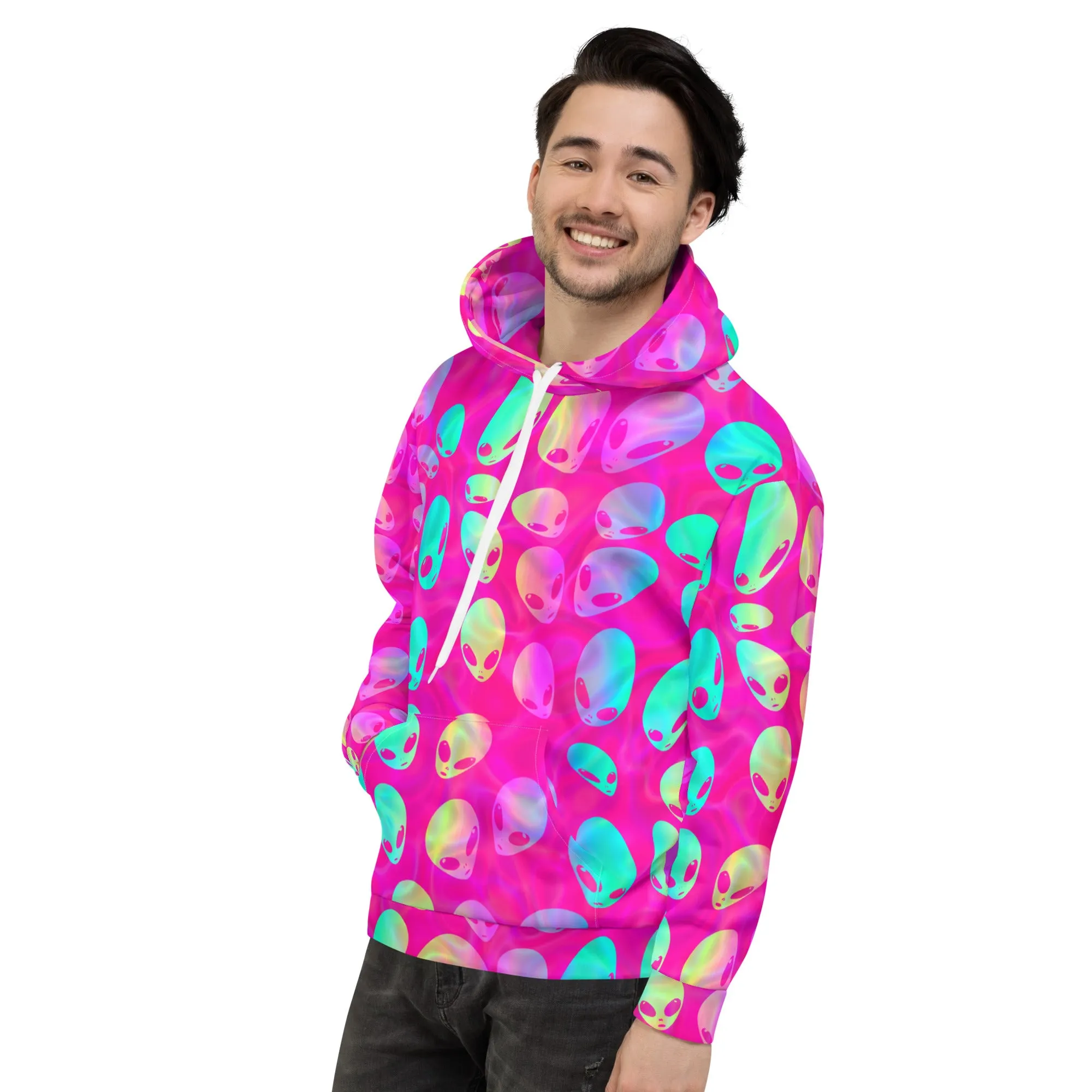 Pink Alien Vapor Glitch Pullover Hoodie