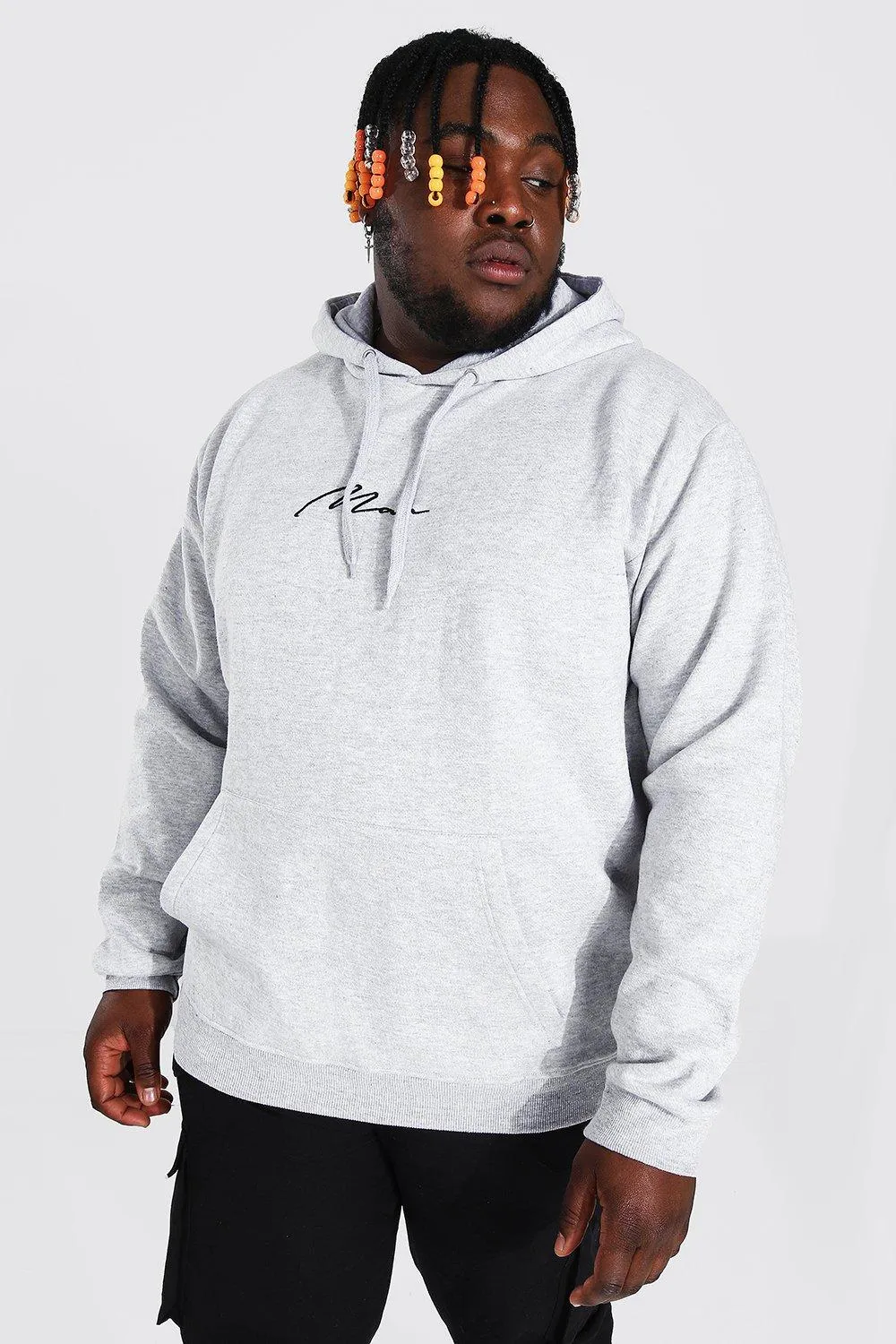 Plus Size MAN Script Hoodie | boohooMAN UK