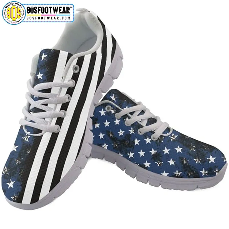 Police Blue American Flag Fitness Sneakers – USA Flag Stars & Stripes Running Shoes for 4th of July