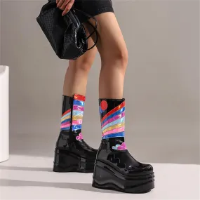 Punk Women's Handmade Winter Zipper Mid Calf Motorcycle High Heels Boots