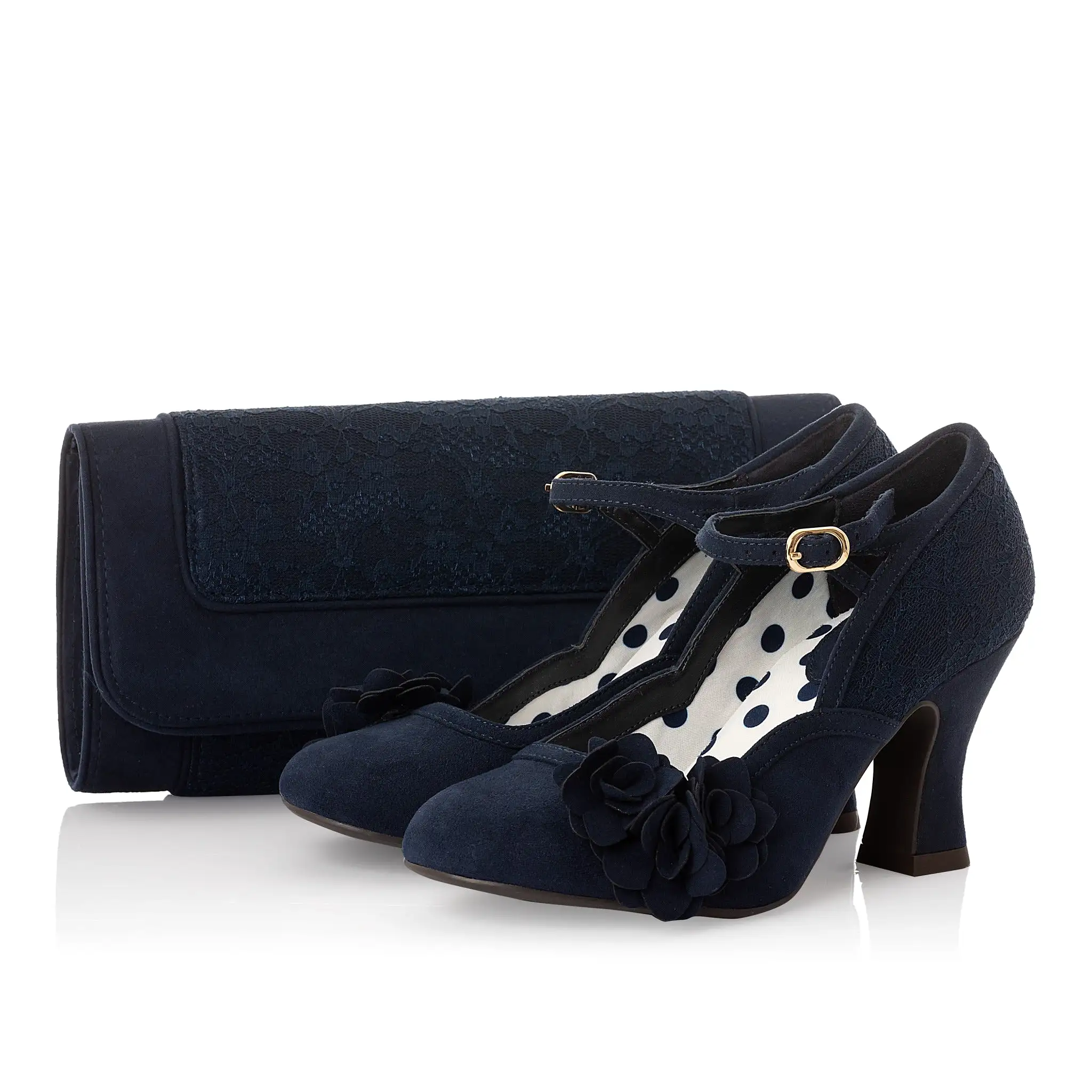 Ruby Shoo Lynn Navy Blue Heeled Corsage Court Shoes