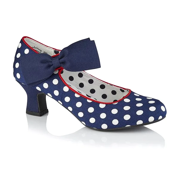 Ruby Shoo Navy Blue Polka Dot Bow Court Shoes