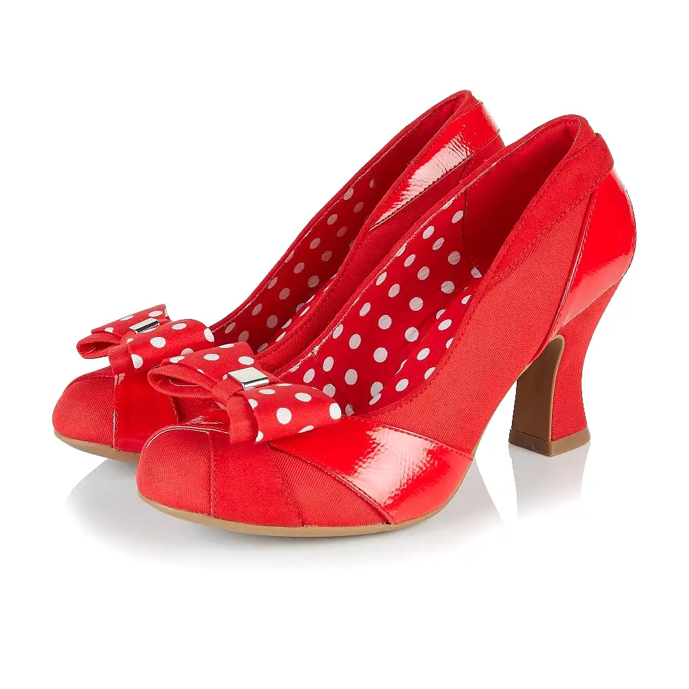 Ruby Shoo Tatum Red Detachable Bow Court Shoes