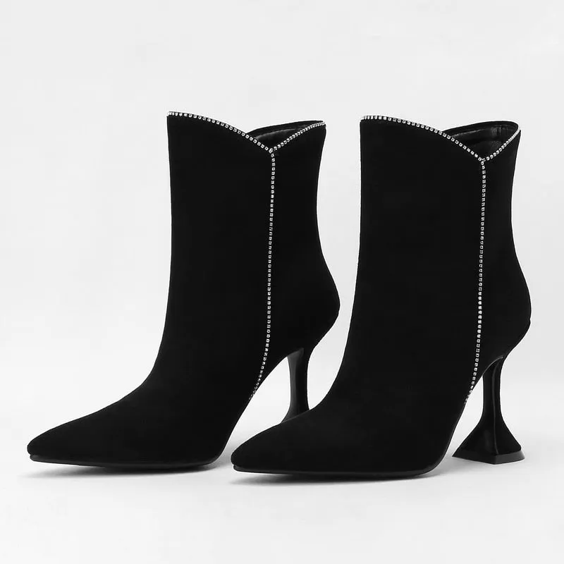 Sexy Women's Handmade Autumn Pointed Toe Comfort Thin Ankle Heels Boots