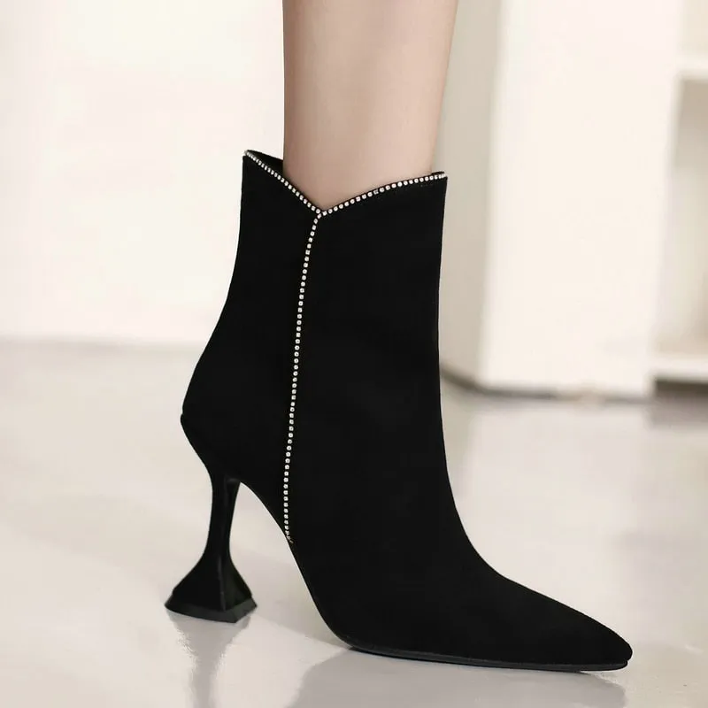 Sexy Women's Handmade Autumn Pointed Toe Comfort Thin Ankle Heels Boots