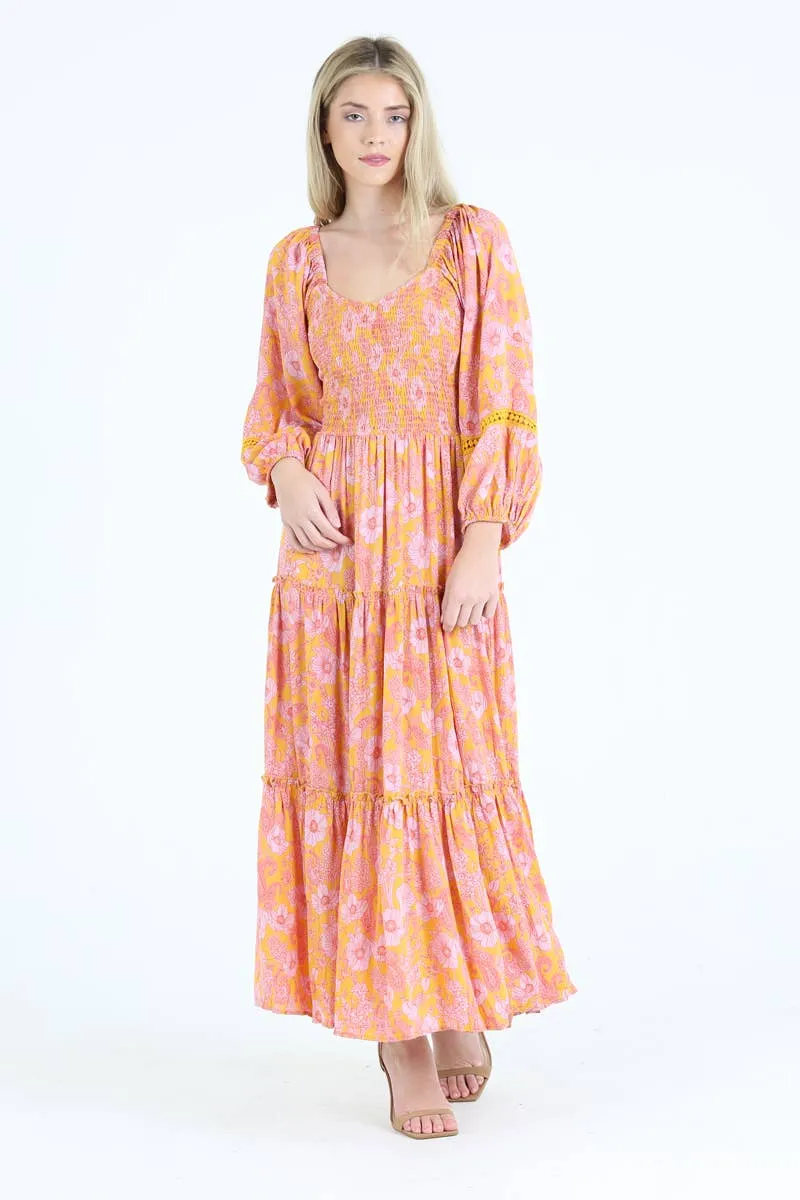 She's a Sweetheart Scooped Long sleeve Maxi dress w/ Florals