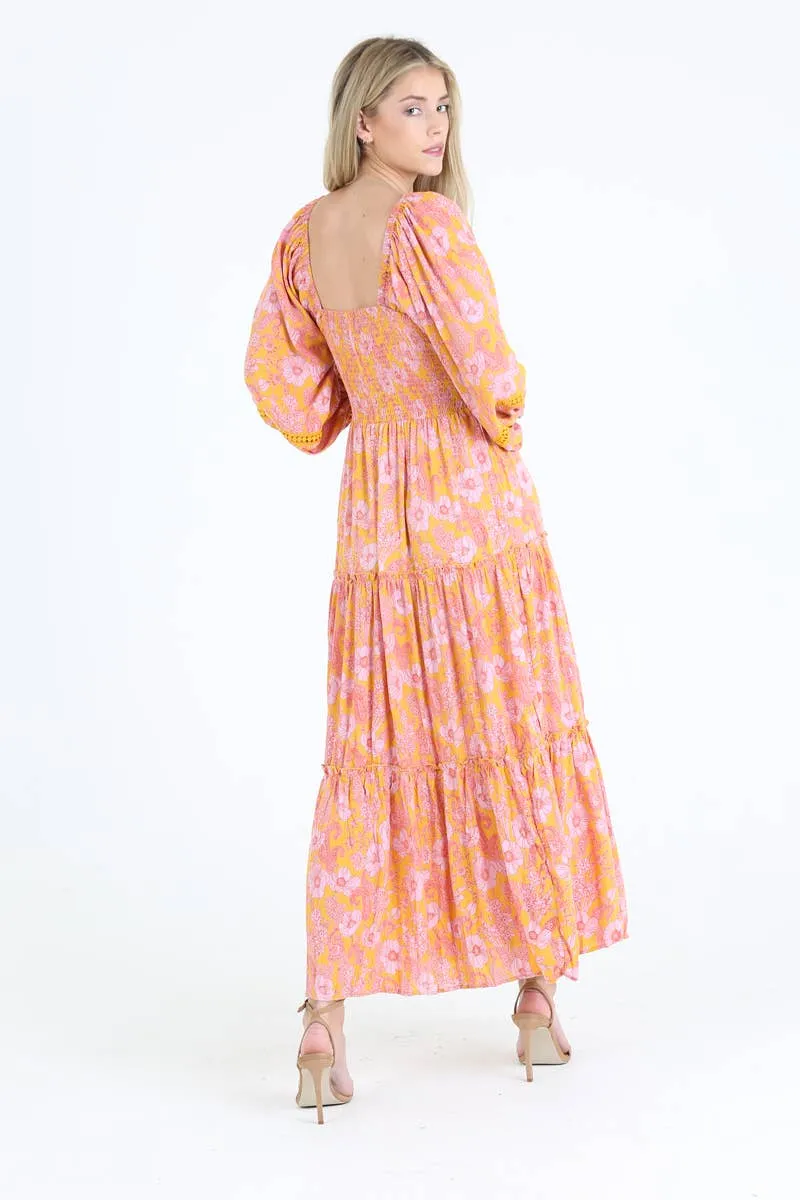 She's a Sweetheart Scooped Long sleeve Maxi dress w/ Florals