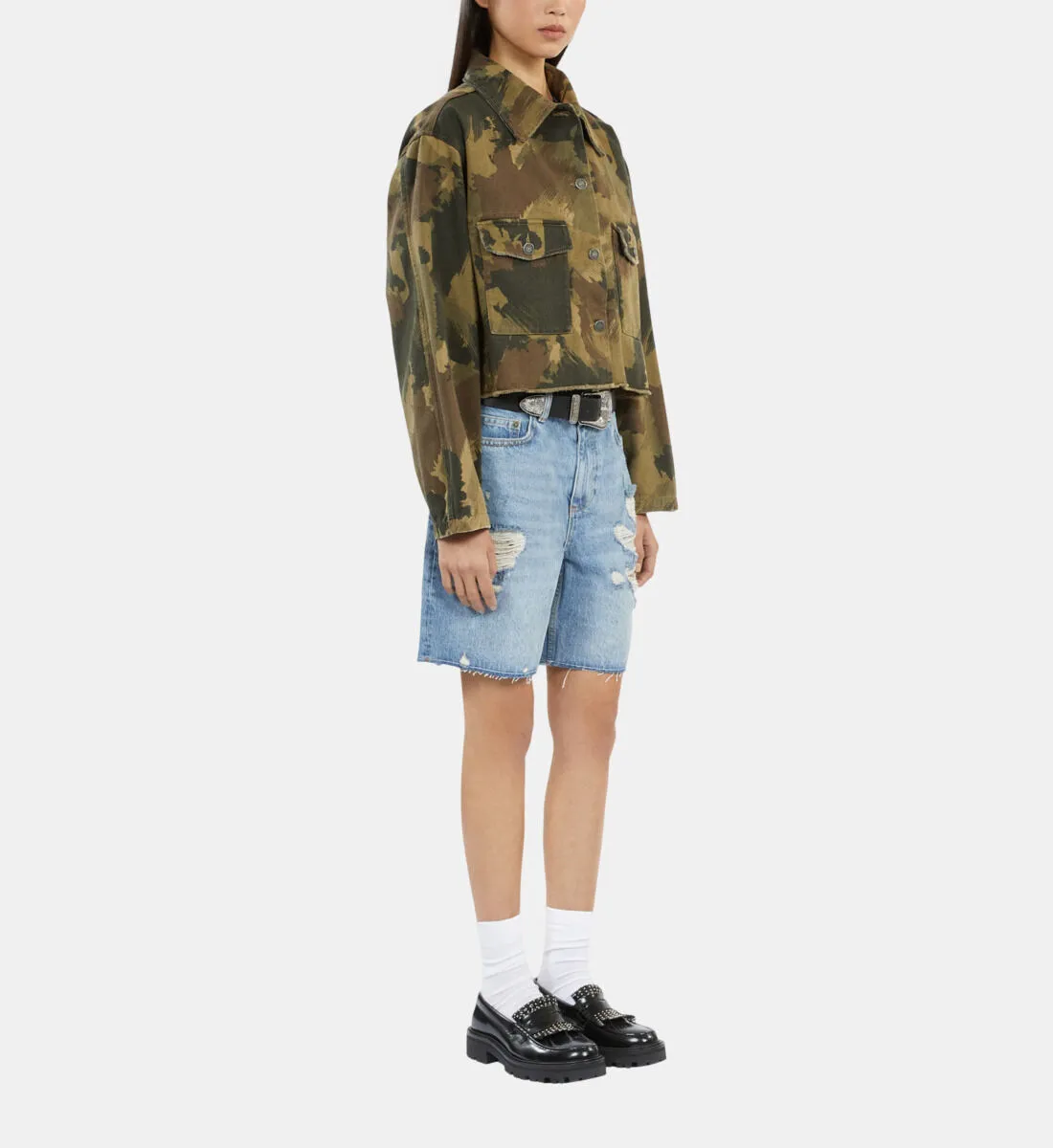 Short camouflage denim jacket