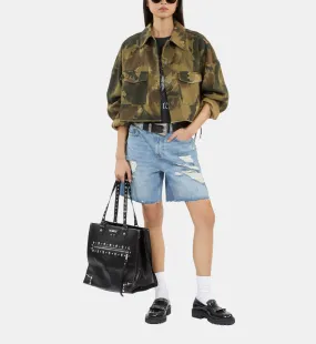 Short camouflage denim jacket