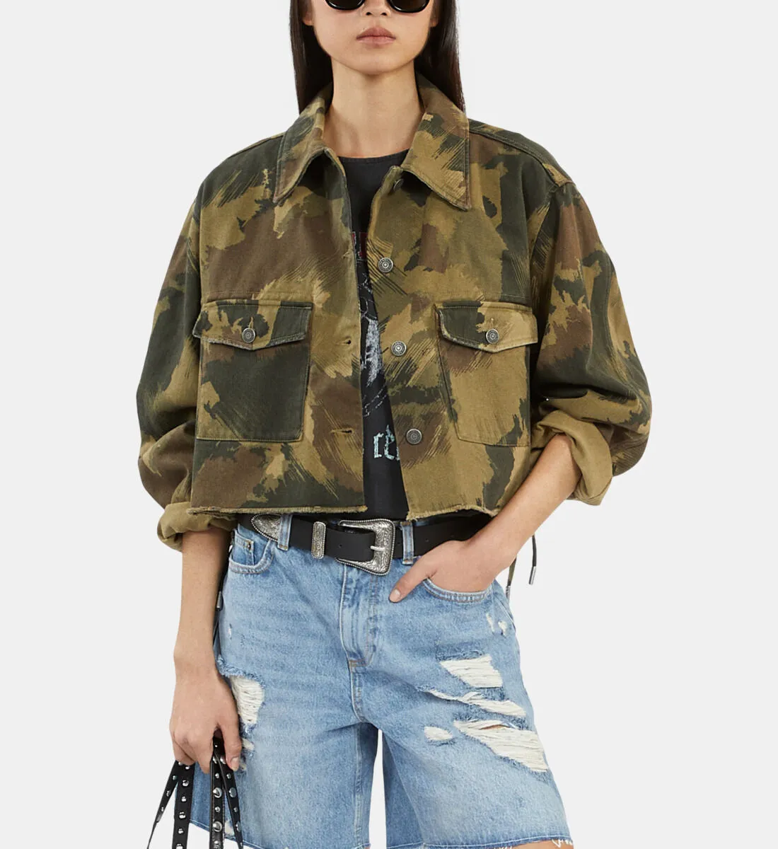 Short camouflage denim jacket