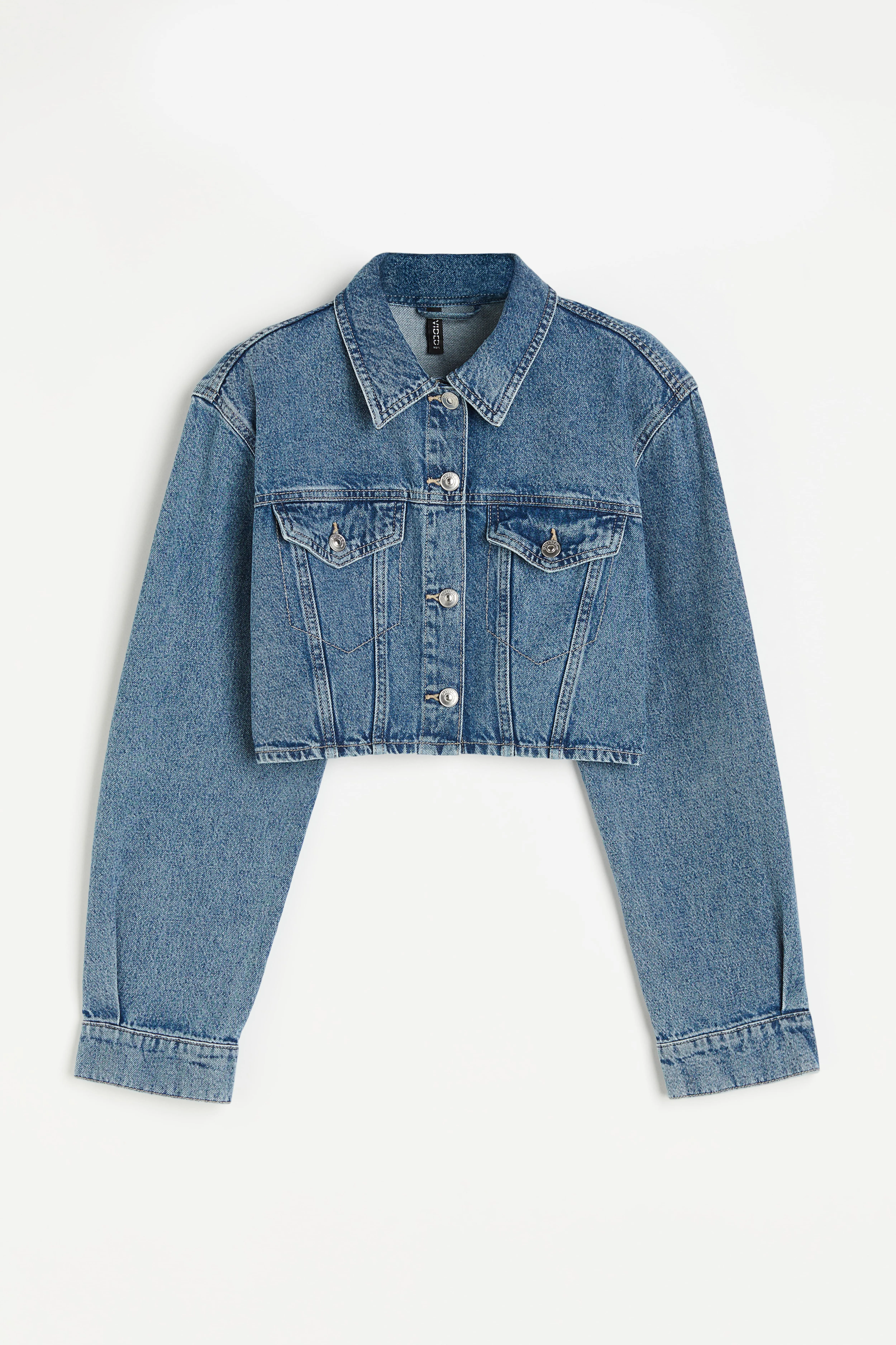 Shoulder-pad denim jacket - Long sleeve - Cropped - Light denim blue - Ladies | H&M GB