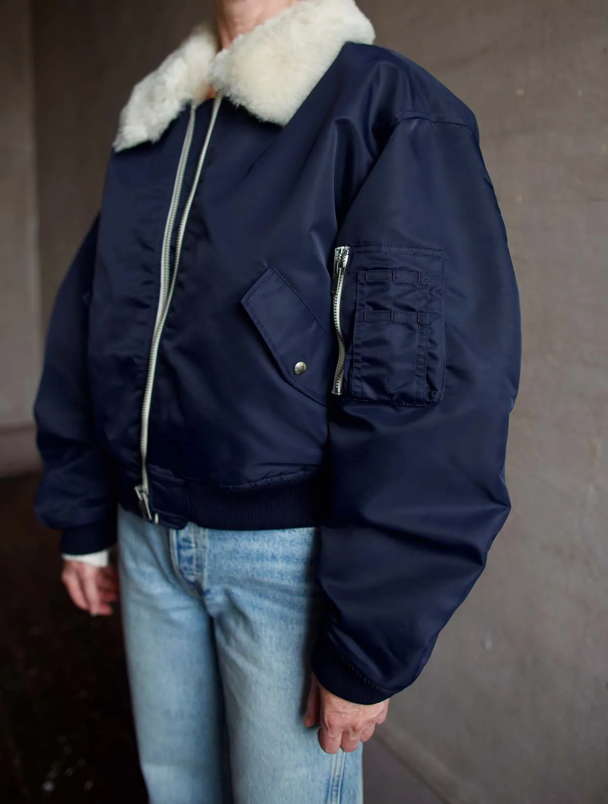 Shrunken Bomber Jacket - Navy