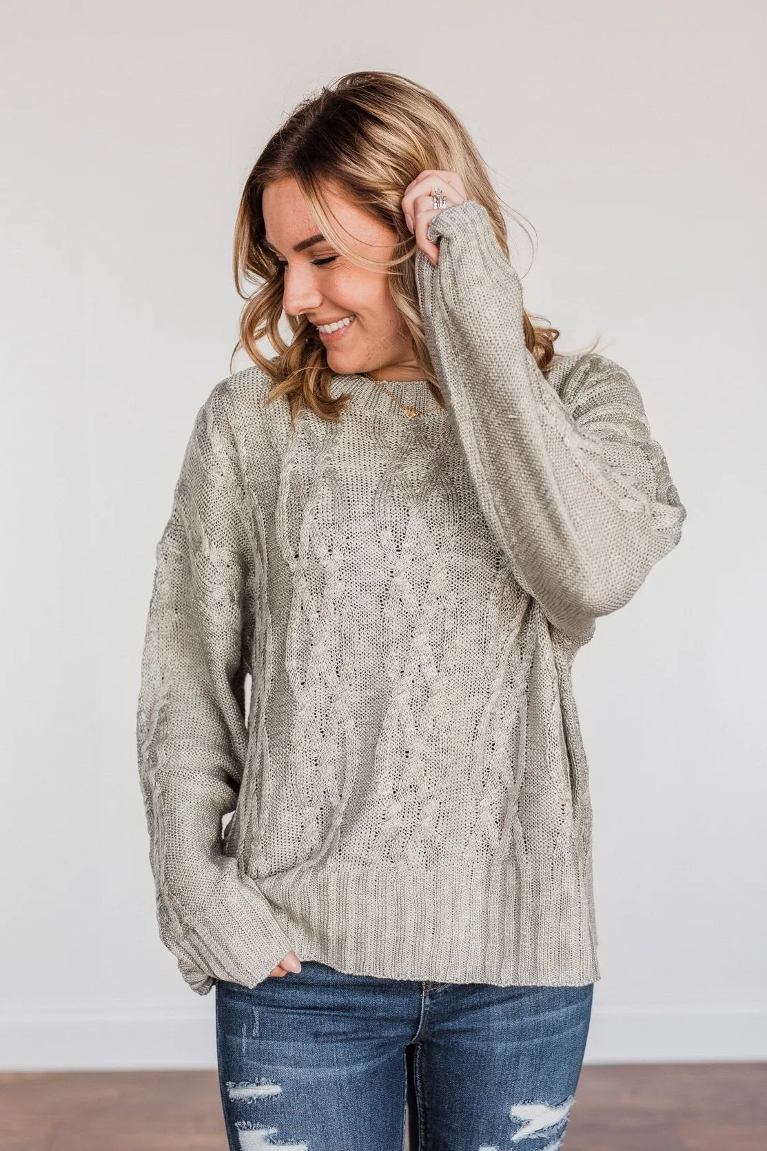 Smile For Me Knit Sweater- Grey