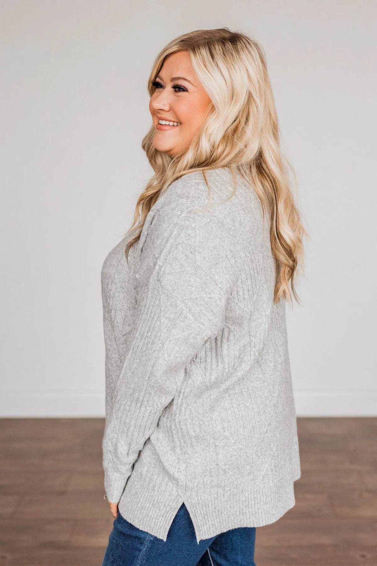 Snowflake Kisses Knit Sweater- Heather Grey