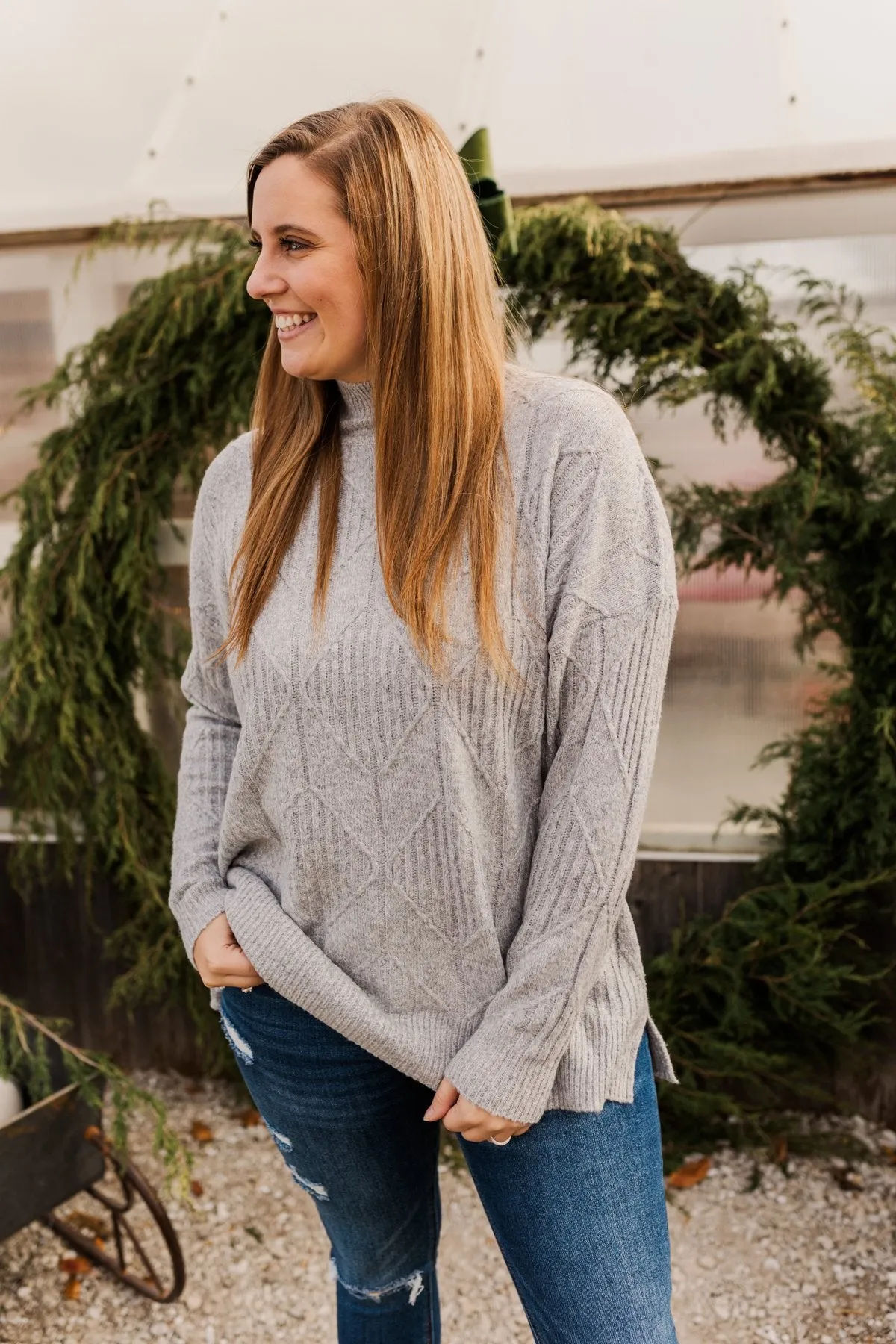 Snowflake Kisses Knit Sweater- Heather Grey