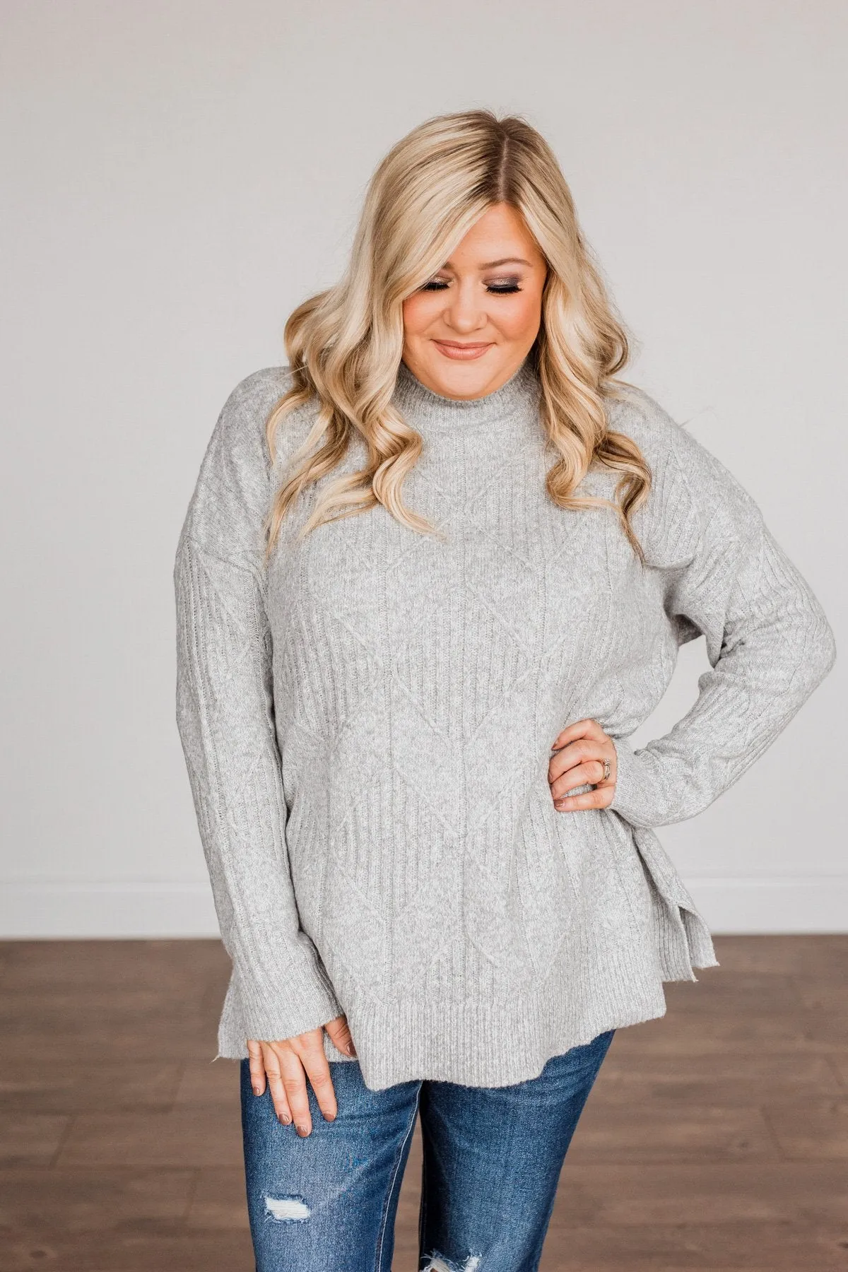 Snowflake Kisses Knit Sweater- Heather Grey