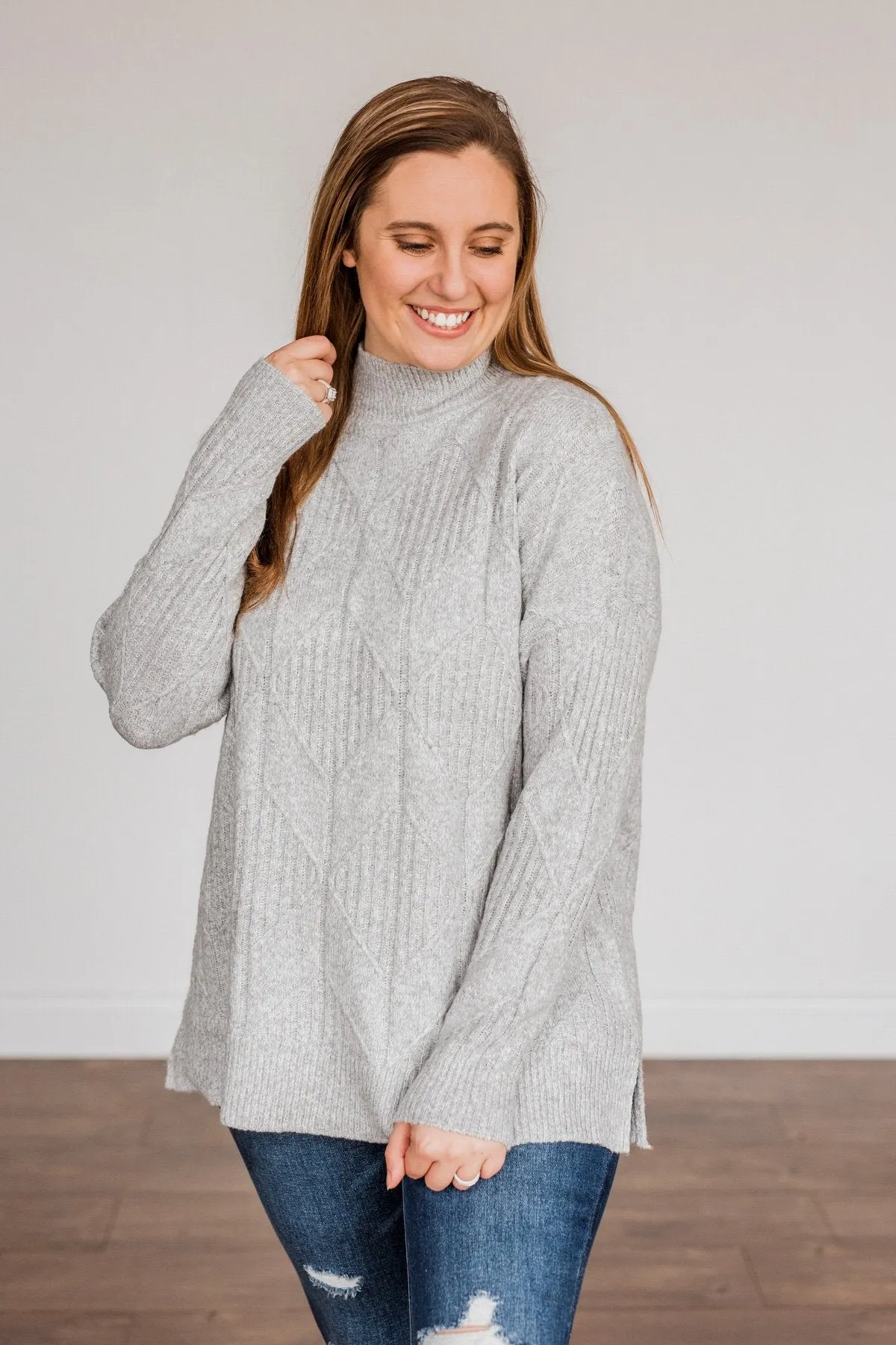 Snowflake Kisses Knit Sweater- Heather Grey