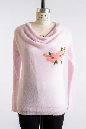 Soft Pink Floral Cowl Neck Sweater