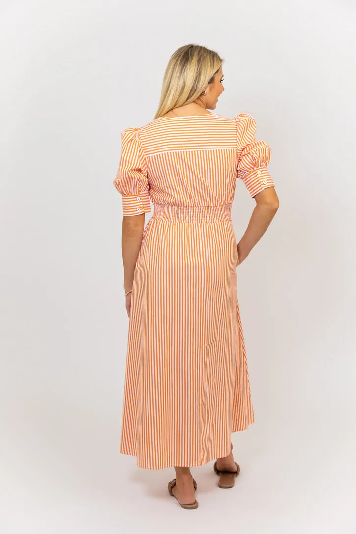 Stripe Poplin Vneck Dress