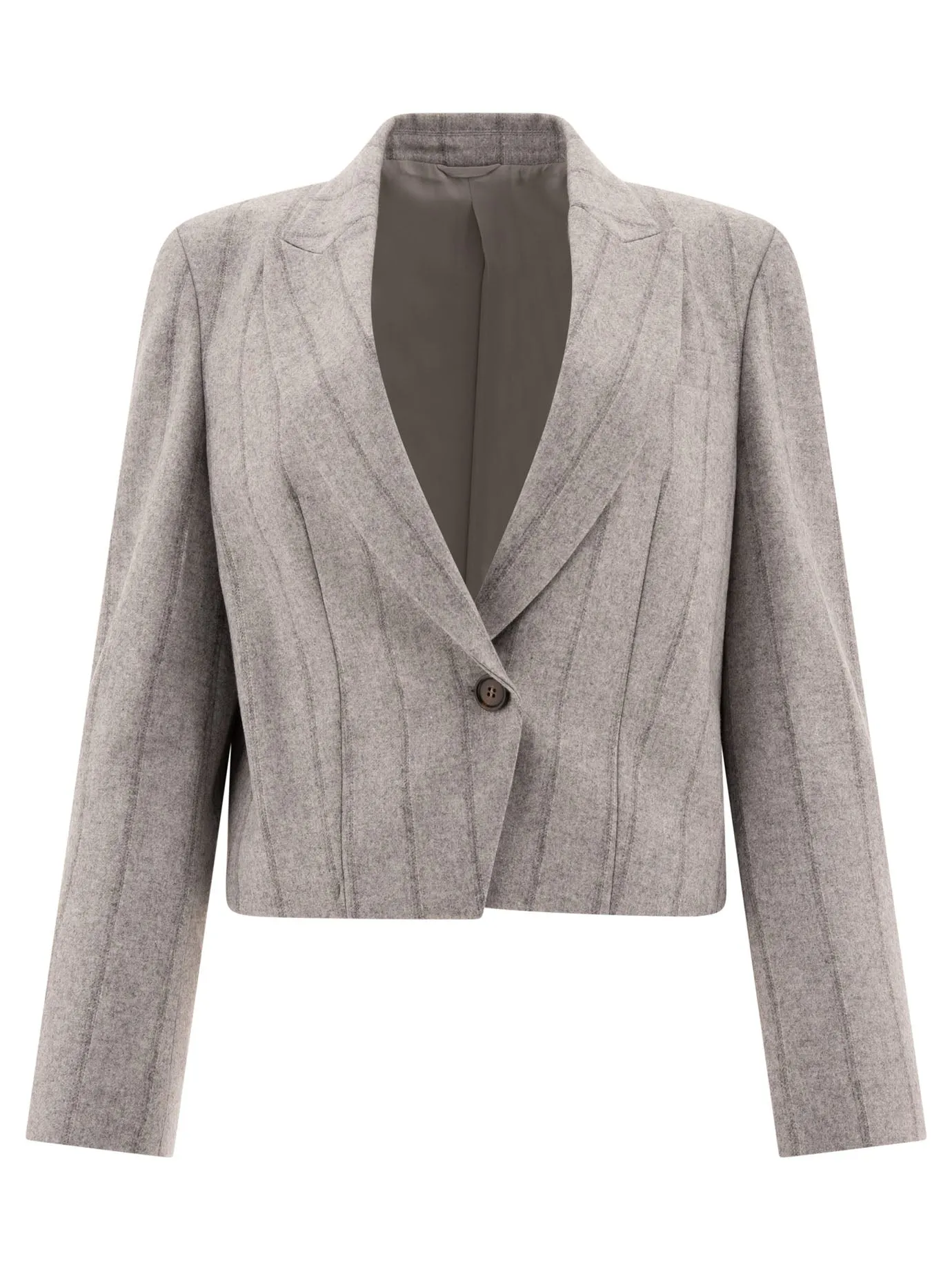 Striped Cropped Blazer With Monili Jackets Grey