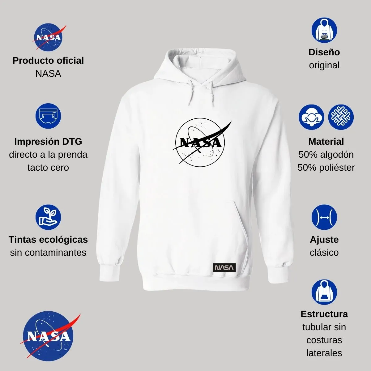 Sudadera para Hombre Hoodie Nasa Monocromático