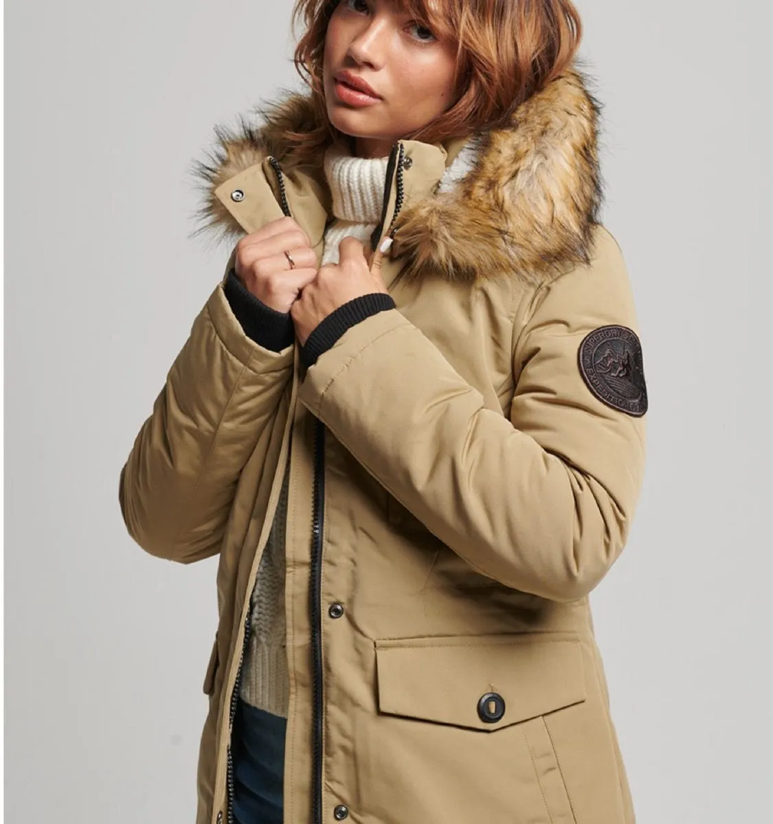 Superdry Womens Everest Faux Fur Bomber Jacket Natural Tan