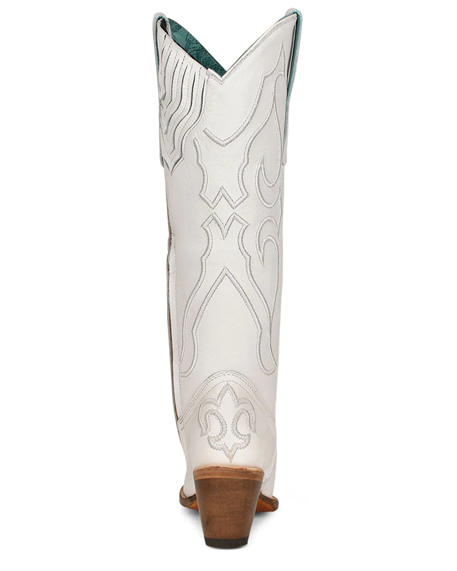 Tall White Pattern And Inlay Boot