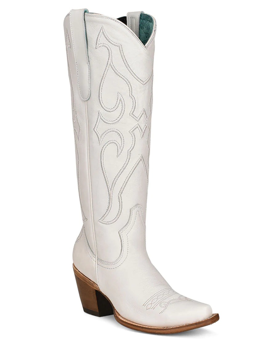 Tall White Pattern And Inlay Boot