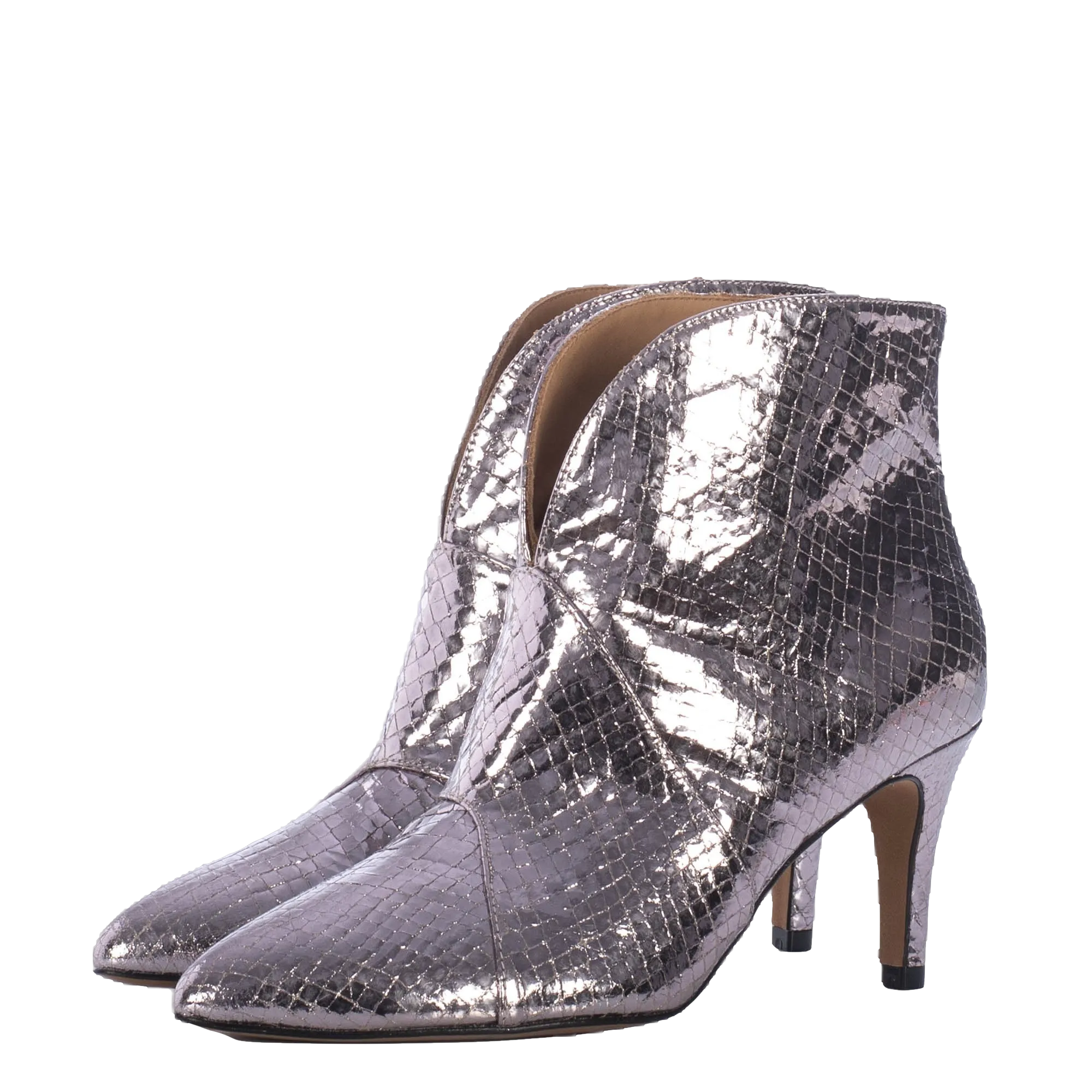 TORAL TEXTURED MAUVE LEATHER ANKLE BOOTS