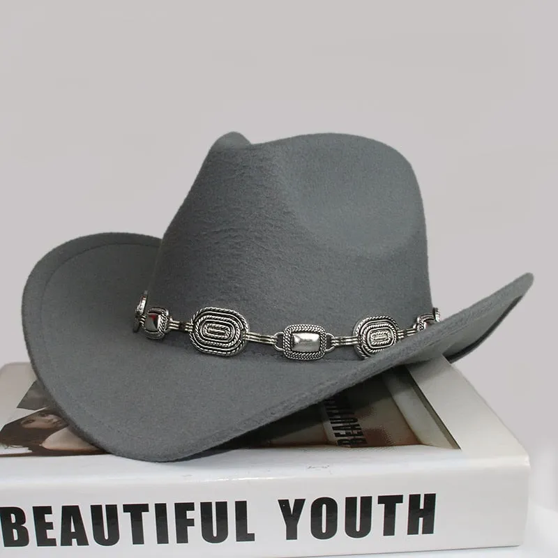 Unisex Solid Pattern Casual Tibetan Style Western Wide Brim Cowboy Hat