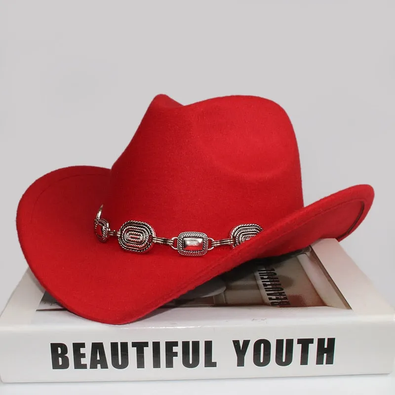 Unisex Solid Pattern Casual Tibetan Style Western Wide Brim Cowboy Hat