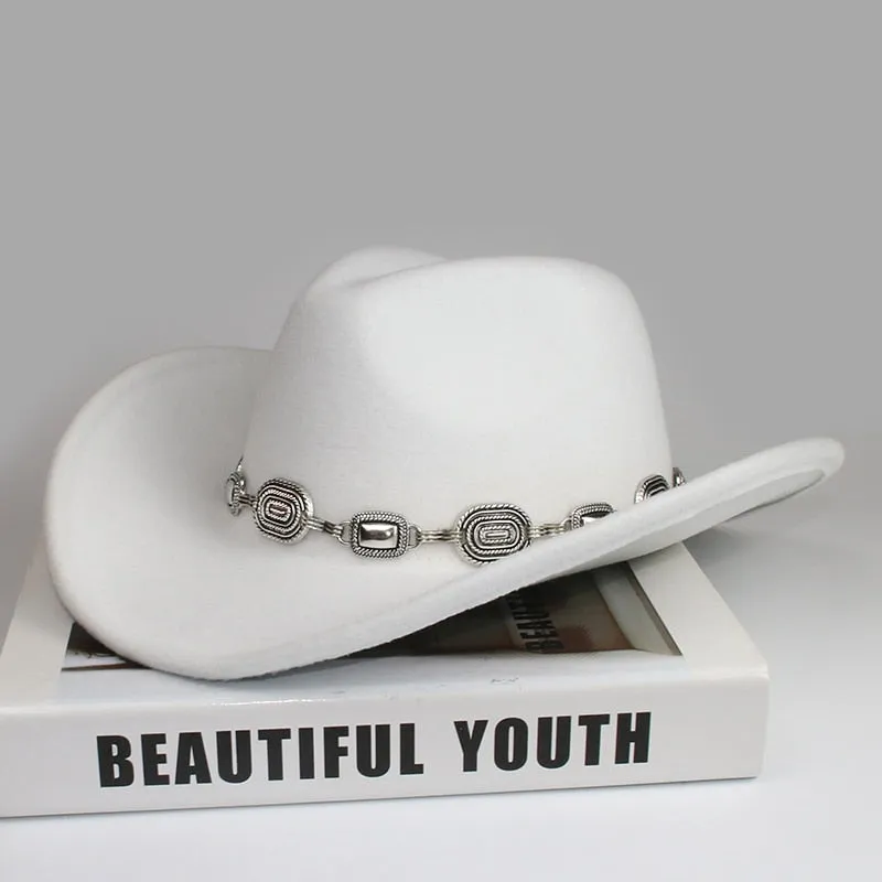 Unisex Solid Pattern Casual Tibetan Style Western Wide Brim Cowboy Hat