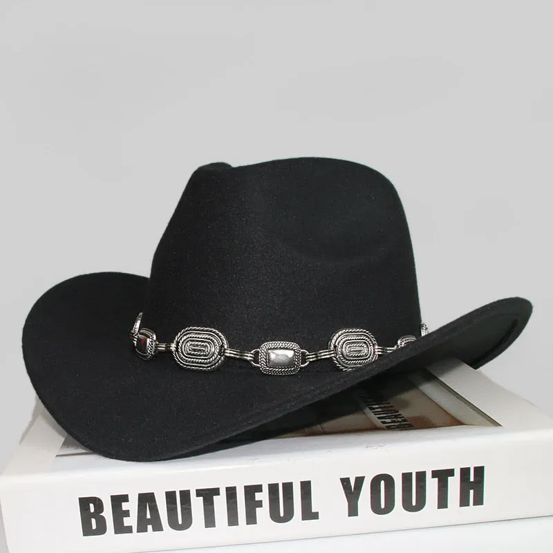 Unisex Solid Pattern Casual Tibetan Style Western Wide Brim Cowboy Hat