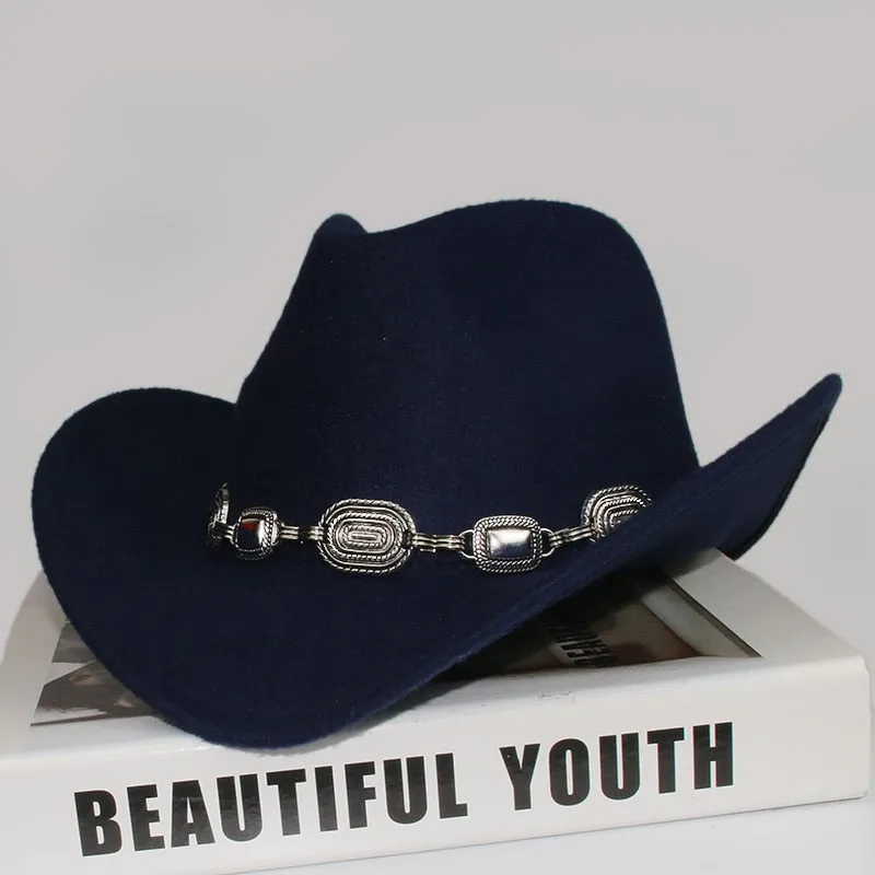 Unisex Solid Pattern Casual Tibetan Style Western Wide Brim Cowboy Hat