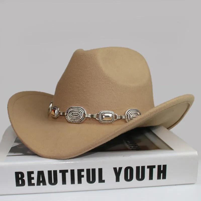 Unisex Solid Pattern Casual Tibetan Style Western Wide Brim Cowboy Hat