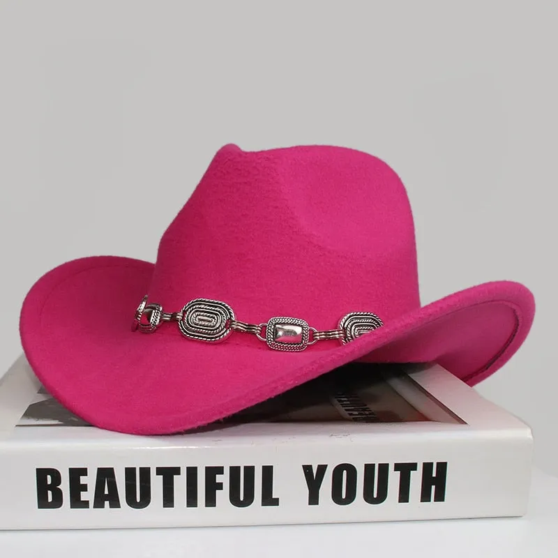 Unisex Solid Pattern Casual Tibetan Style Western Wide Brim Cowboy Hat