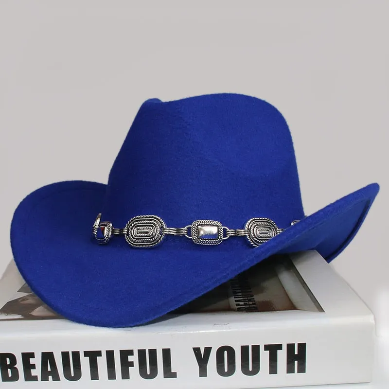 Unisex Solid Pattern Casual Tibetan Style Western Wide Brim Cowboy Hat