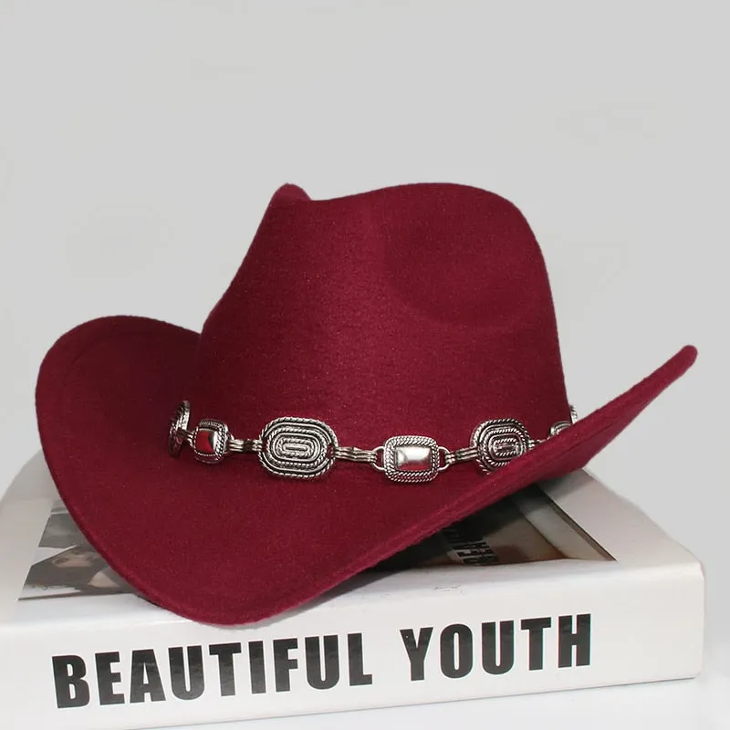 Unisex Solid Pattern Casual Tibetan Style Western Wide Brim Cowboy Hat