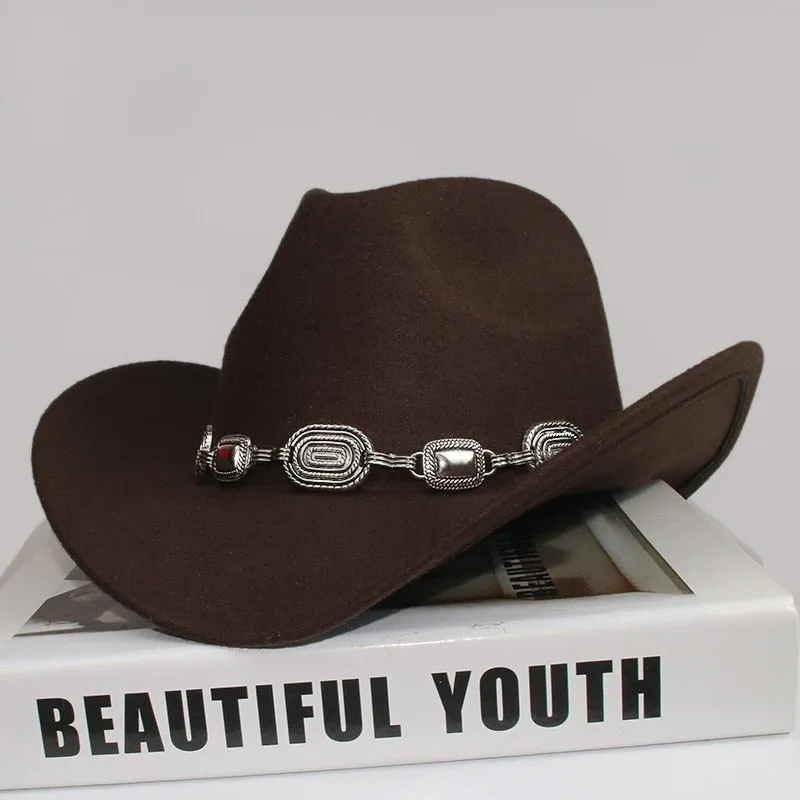 Unisex Solid Pattern Casual Tibetan Style Western Wide Brim Cowboy Hat