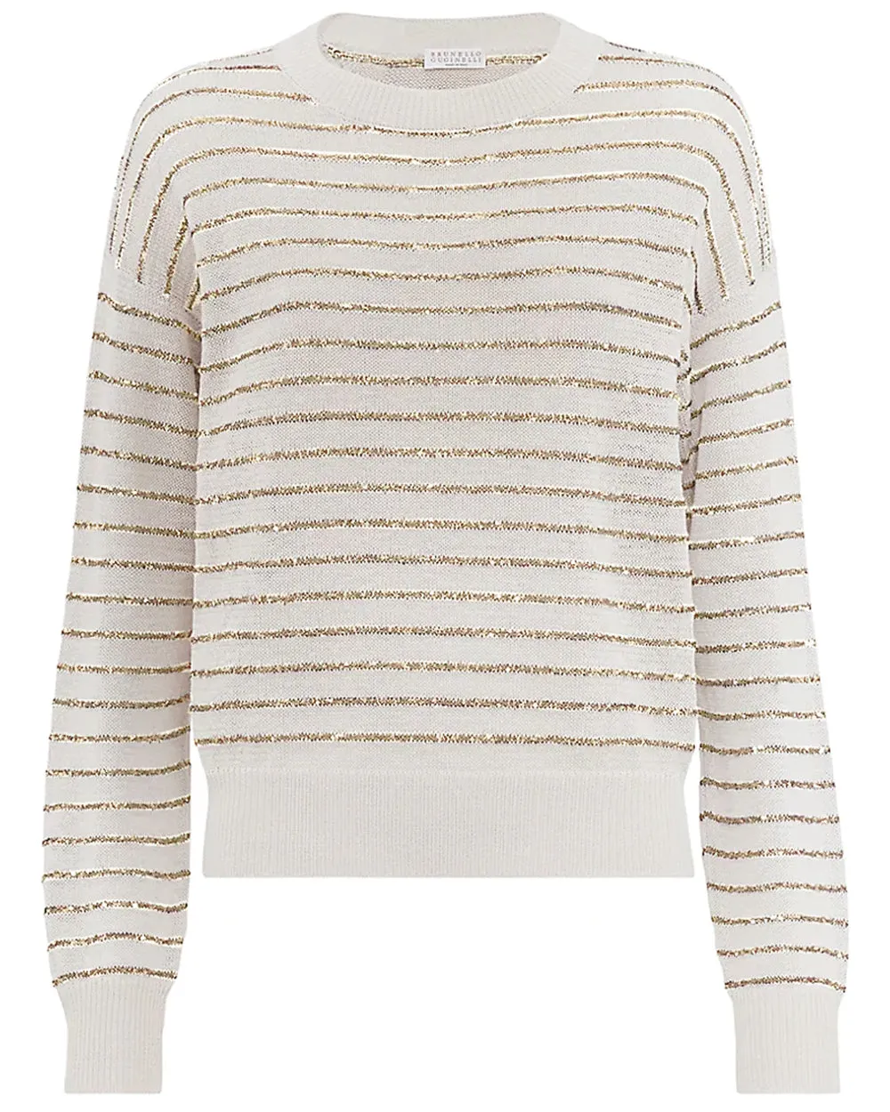 White and Beige Paillette Stripe Sweater