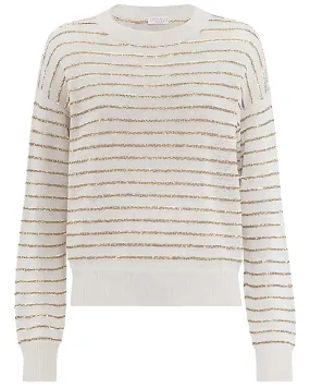 White and Beige Paillette Stripe Sweater