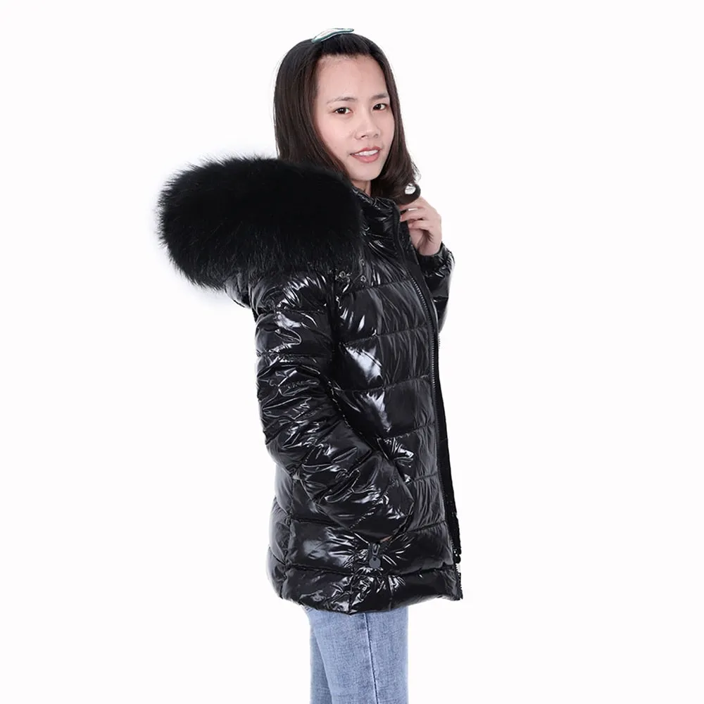 Women's OL Style Fur Collar Slim Hooded Warm Jacket for Autumn and Winter